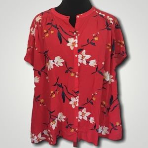 Old Navy Red Floral Button Up Top • XXL